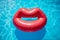 Cool red inflatable rubber lips swimming pool float. Summer vacation. Generative ai