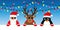 Cool reindeer santa and penguin cartoon with sunglasses and christmas fairy lights