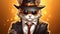 Cool rich gangster boss cat hipster with sunglasses, hat, headphones. generative ai