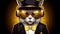 Cool rich gangster boss cat hipster with sunglasses, hat, headphones. generative ai