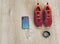 Cool runner sneakers with smartphone, earphones and fitbit sport watch. Ready for training, healthy life