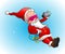 Cool Santa Claus in sunglasses takes selfie on photo camera. Vector illustration