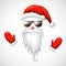 cool santa claus vector illustration. red santa hat, sunglasses, beard isolated on white. hipster santa face mask in sunglasses.