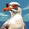 Cool Seagull Wearing Red And White Sunglasses - Pop Art Illustration