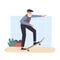 Cool senior man having fun on skateboard