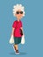 Cool Senior Woman Going Shopping Vector Cartoon illustration