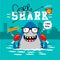 Cool shark is eating chicken,animal cartoon,vector illustration