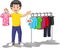 Cool Shopkeeper Boy With Sell Discount Clothes Cartoon