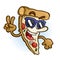 Cool Slice of Pizza Cartoon Giving Peace Sign
