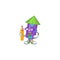 Cool smart Student dot fireworks rocket character holding pencil