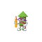 Cool smart Student green stripes fireworks rocket character holding pencil