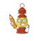 Cool smart Student lantern Scroll character holding pencil