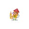 Cool smart Student yellow stripes fireworks rocket character holding pencil