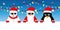 Cool snowman santa and penguin cartoon with sunglasses and christmas fairy lights