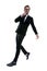 Cool standing man in black suit touching chin