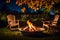 On a cool summer or fall night, a backyard fire pit with lawn chairs.