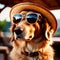 Cool summer vibes, dog wearing sunglasses and straw hat