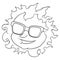 Cool sun wearing glasses with smiling gesture in outlines, Vector illustration