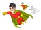 Cool Super Hero Cartoon Character with Cape and Flying Pose