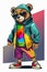 Cool teddy bear in tracksuit. Rapper, dancer, hipster