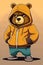 Cool teddy bear in tracksuit. Rapper, dancer, hipster