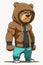 Cool teddy bear in tracksuit. Rapper, dancer, hipster