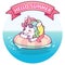 Cool unicorn on a life buoy with sunglasses