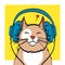Cool vector art of cat with headphone. music picture, eps 10 on layers