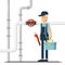 Cool vector plumber male character standing holding tool