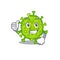 Cool virus corona cell cartoon design style making Thumbs up gesture