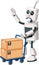 Cool White Cyborg Robot Carrying Two Box Packages With Trolley Cartoon