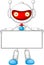 Cool White Robot Cyborg Holding White Blank Paper Board Cartoon