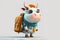 Cool young cow dressed with eyeglasses and backpack. Animated cartoon style.