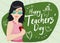 Cool Young Female Educator Celebrating Teachers Day, Vector Illustration