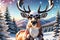 Cool Yule Vibes: Holiday Greeting Card with Reindeer Santa Claus Rocking Sunglasses in a Wintry Landscape
