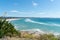 Coolangatta lookout view along white beach to Surfer`s Paradise