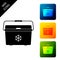 Cooler bag icon isolated. Portable freezer bag. Handheld refrigerator. Set icons colorful square buttons