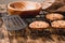 Cooling rack with cookies/Cooling rack with chocolate chip cookies on wooden background