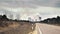 Cooling system of nuclear power plant, huge clouds and smoke in background