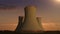 Cooling tower of nuclear power plant, thermal power plant, sunset view image.