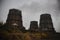 Cooling towers of a nuclear power plant. concept gloomy state environment.