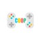 Coop game logo. Cooperative game sign. Video game icon for two joysticks. Play together together