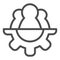 Cooperation gear line icon. Team and gear, three pawn and cog symbol, outline style pictogram on white background