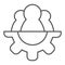 Cooperation gear thin line icon. Team and gear, three pawn and cog symbol, outline style pictogram on white background