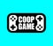 Cooperative game sign. Coop game logo. Video game icon for two joysticks. Play together on a video console