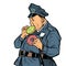 Cop eats donut. isolate on white background