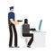 Cop and Hacker works PC Detention. Policeman and Robber internet