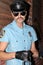 Cop with mustache, sunglasses and hat