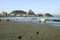 Copacabana beach in the late afternoon with Sugarloaf mountain in the backdrop, Rio de Janeiro, Brazil