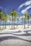 Copacabana Beach with palms and landmark mosaic in Rio de Janeiro